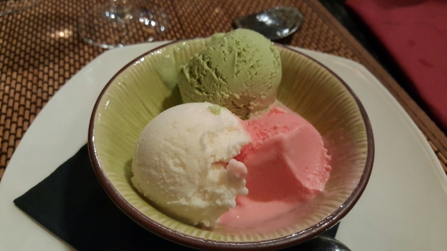 Gelato al latte di riso, the verde e rosa